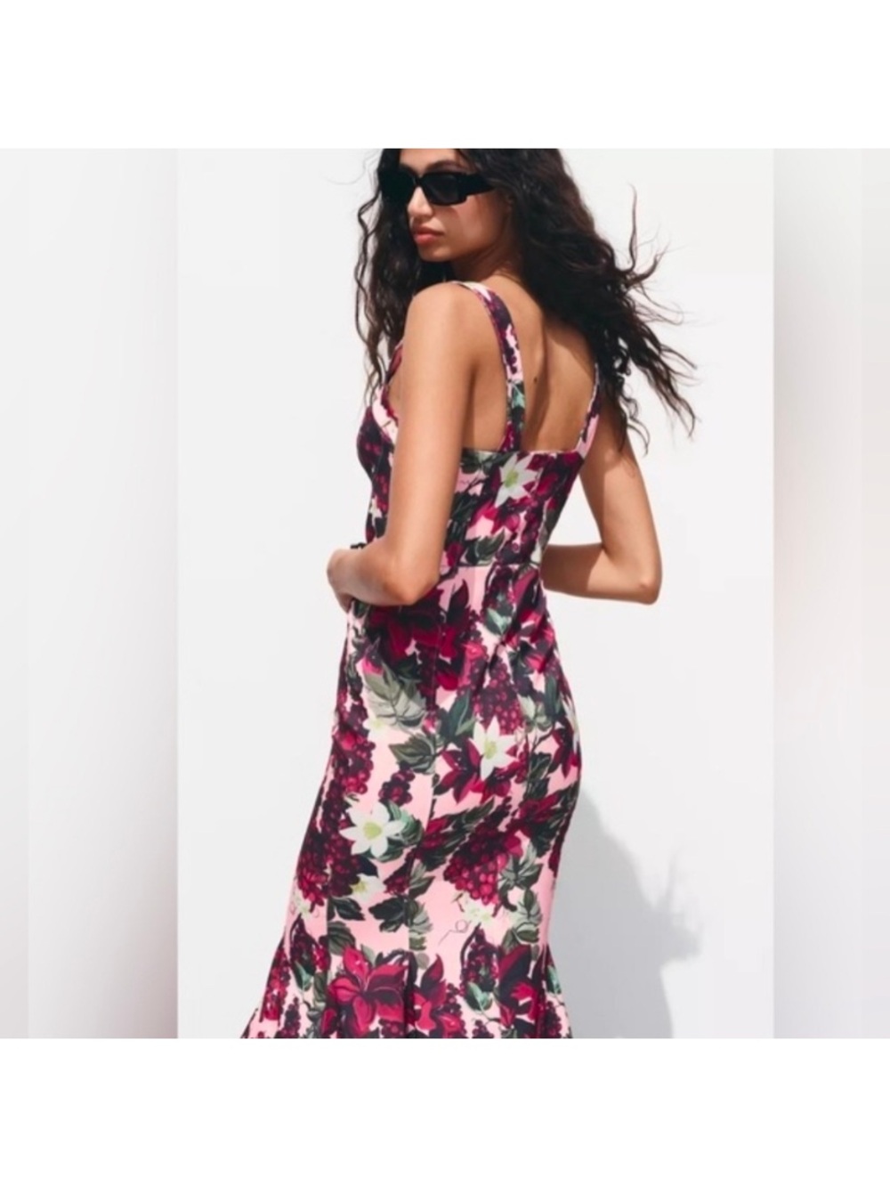 Zara Godet Pink & Purple Floral Midi Dress - Picture 2 of 11